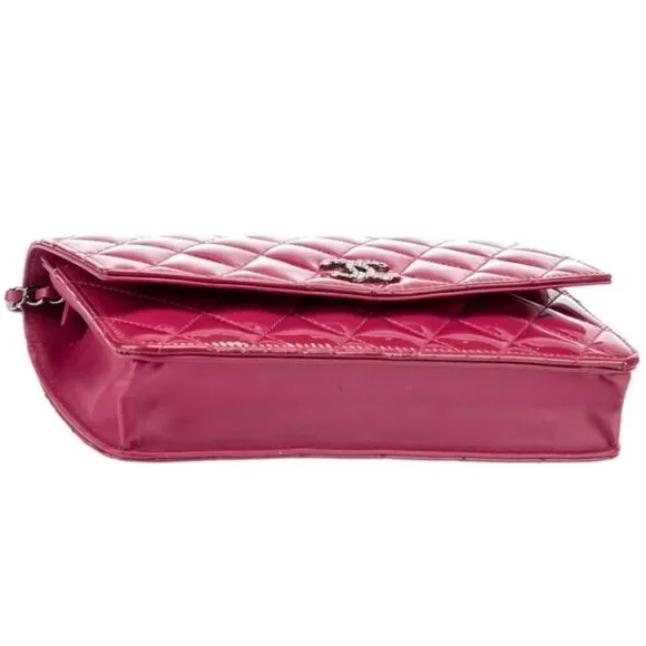 Auth Chanel Brilliant Pink Quilted Patent Leather Wallet on Chain (WOC) Clutch - Picture 6 of 16